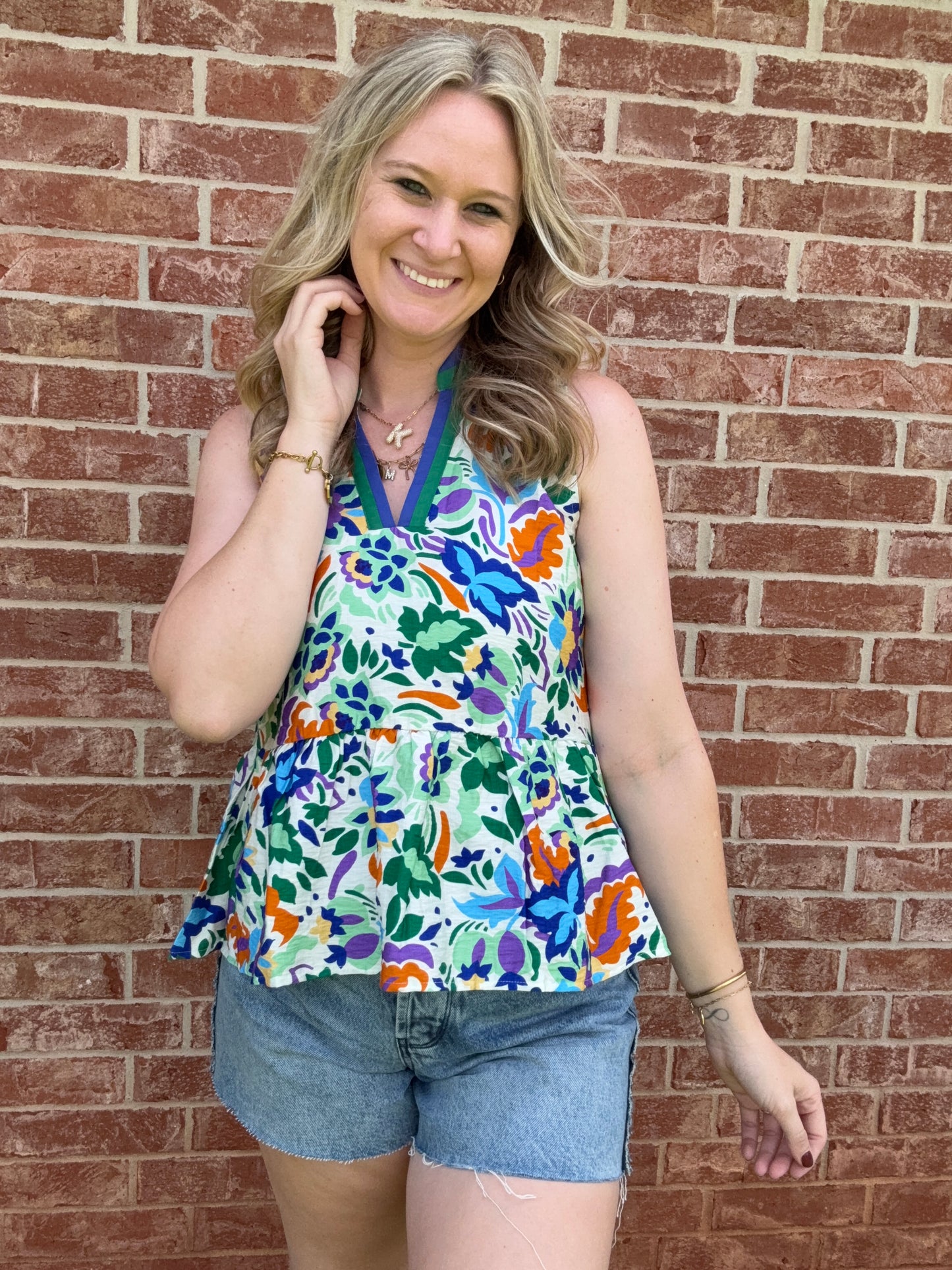 Floral sleeveless baby doll top
