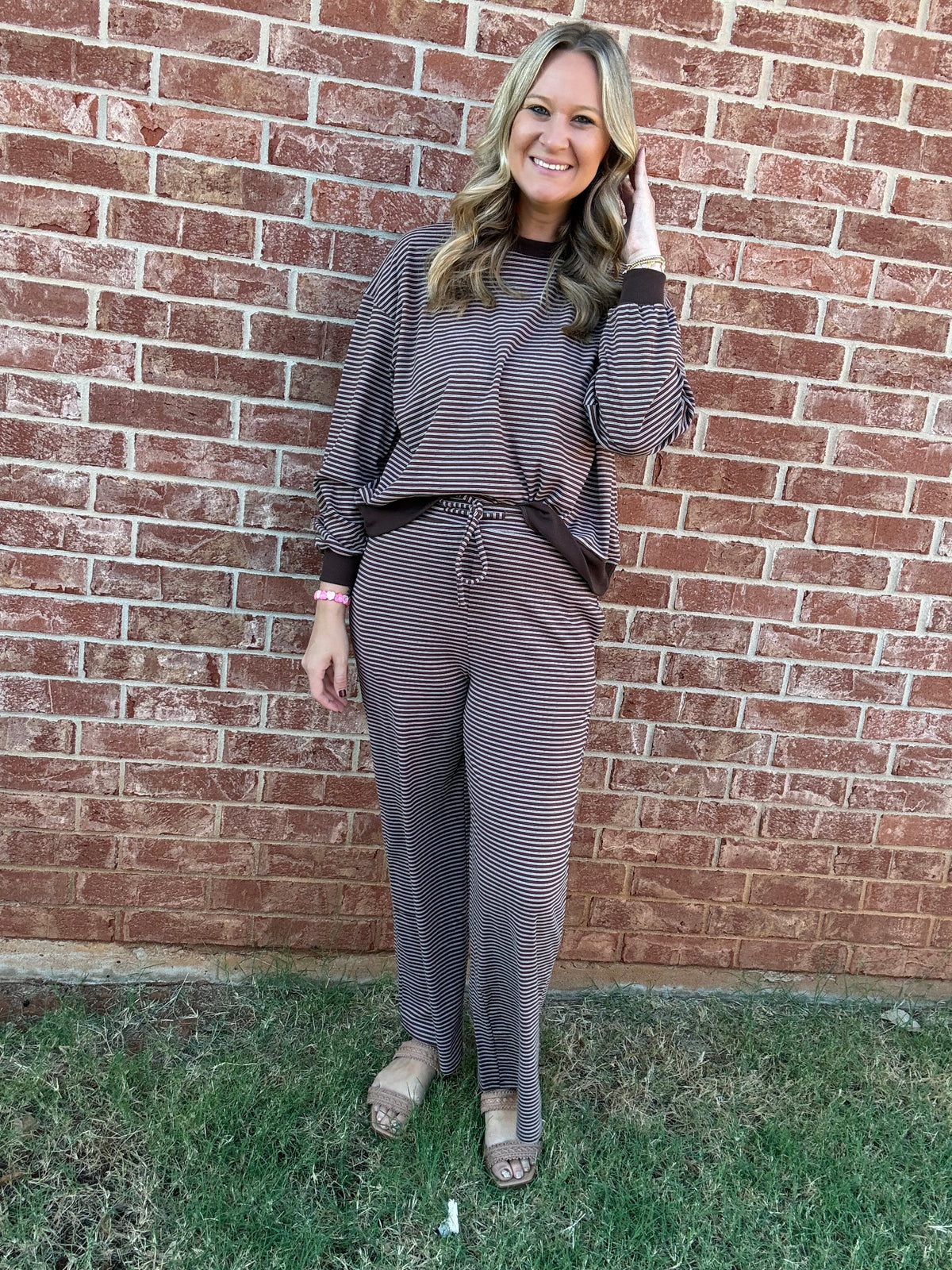 Brown Striped Long Pant Sleeve Set