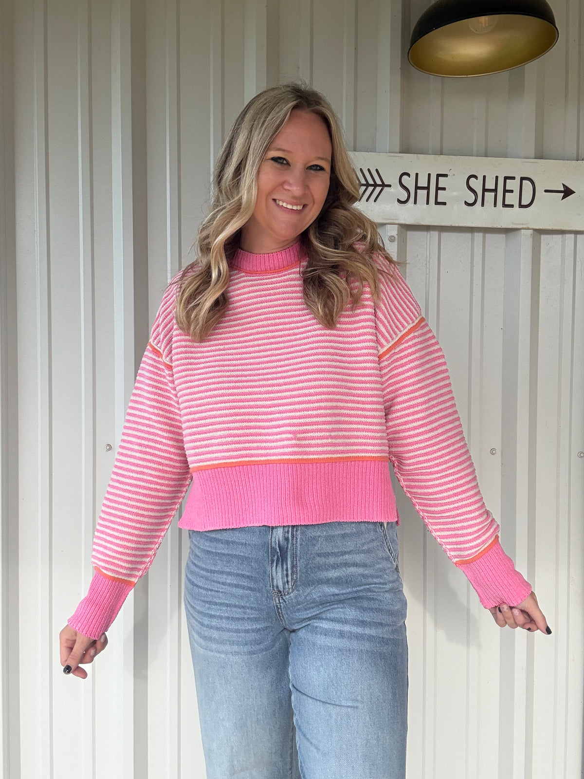 Pink Ribbed Long Sleeve Sweater