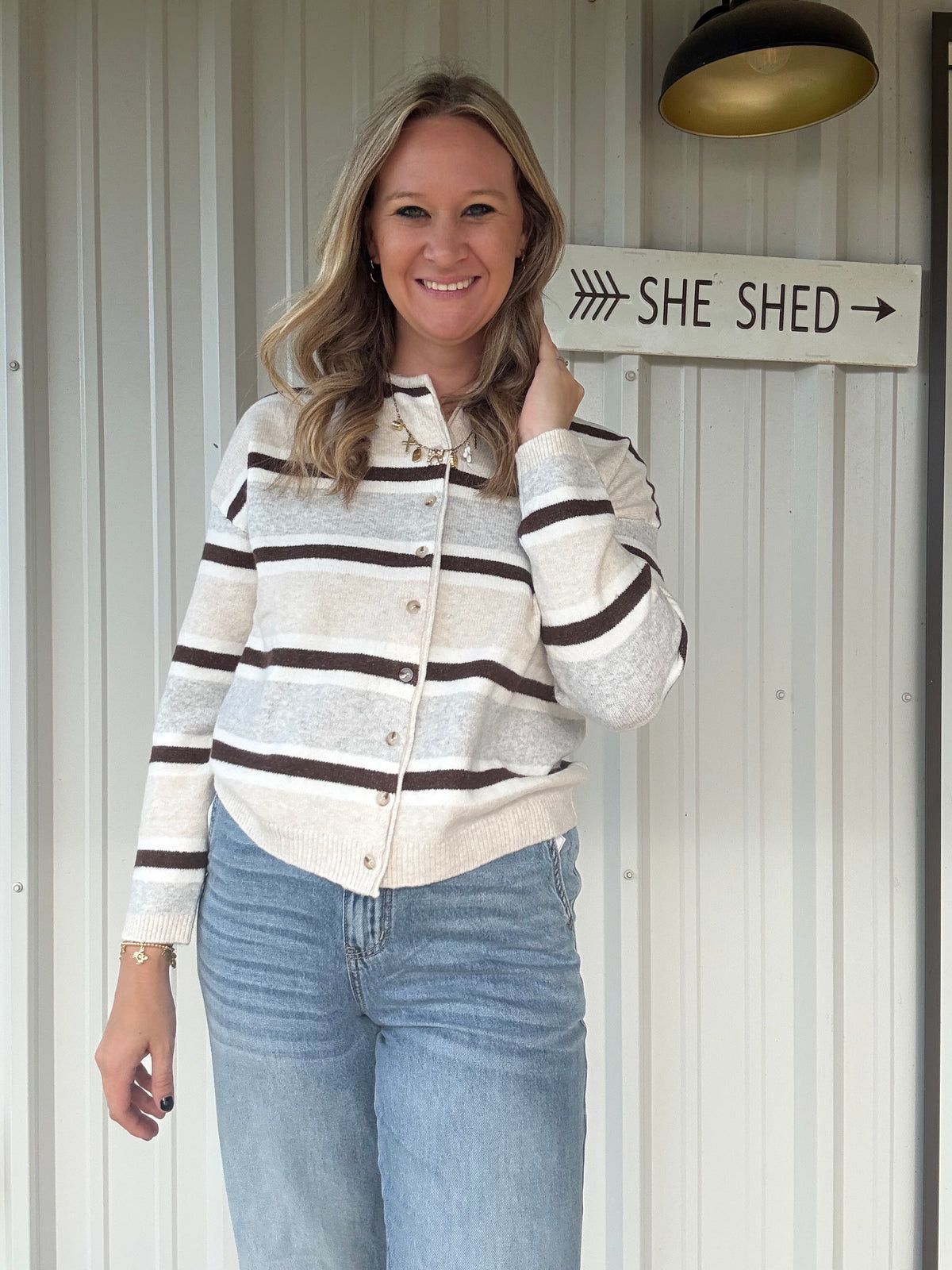 Brown and Gray Long Sleeve Cardi