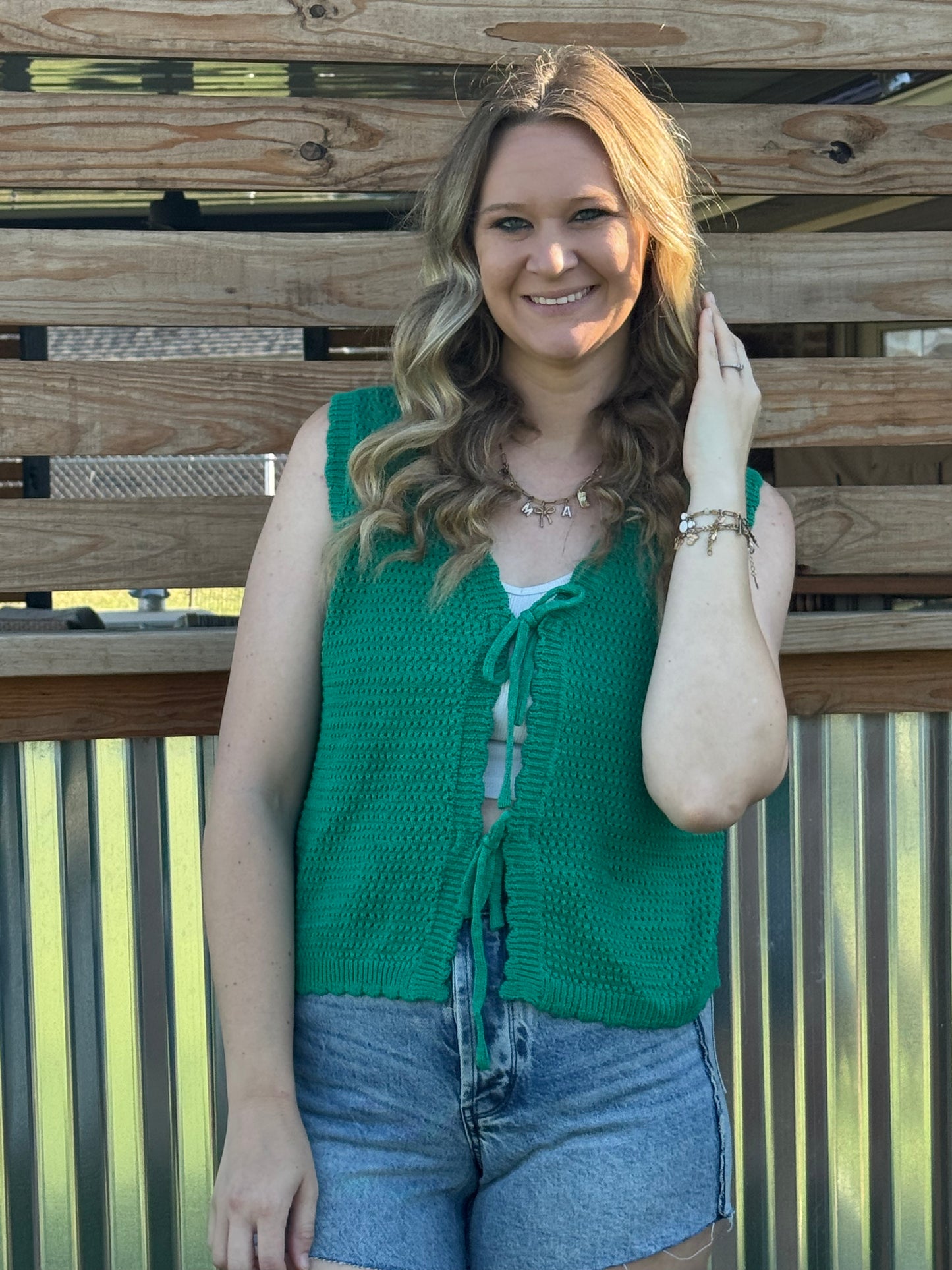 Green Front Tie top