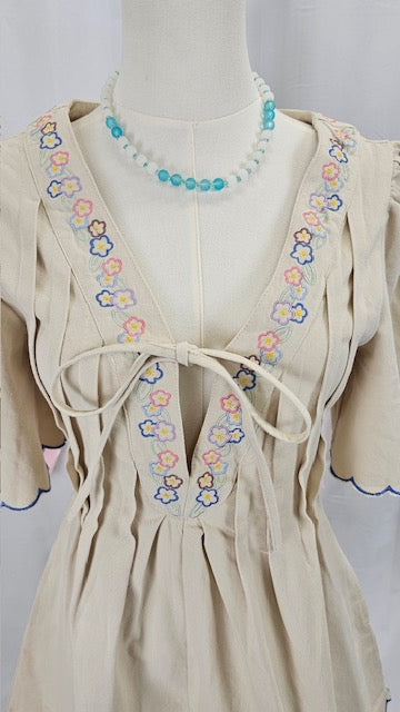 Embroidered Flower and Scallop Romper