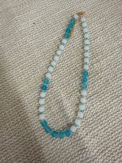 Beaded Teal and White necklace