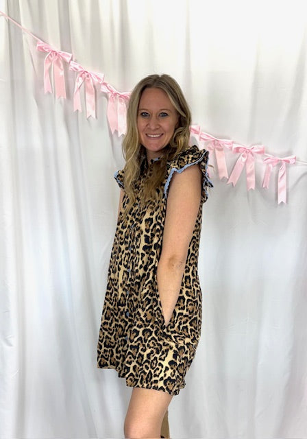 Leopard Dress with Blue Detail