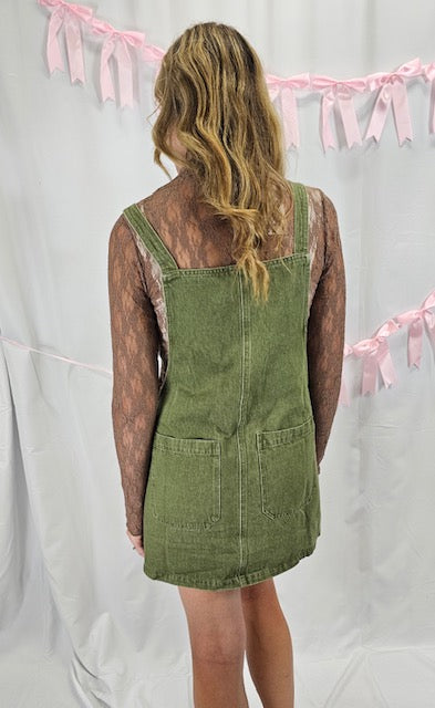 Ribbon Front Overall Olive Dress