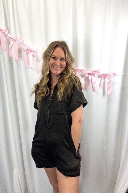 Black Mineral Wash Romper