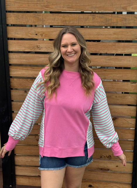 Pink and Mint Striped Long Sleeve