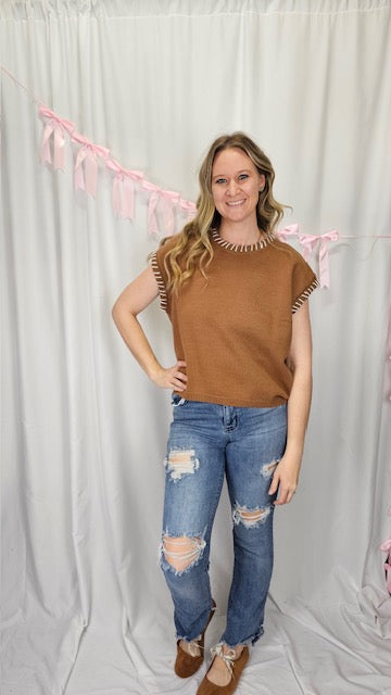 Brown Stitch Detail Sweater