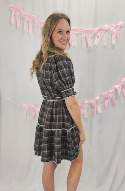 Plaid tie front dress