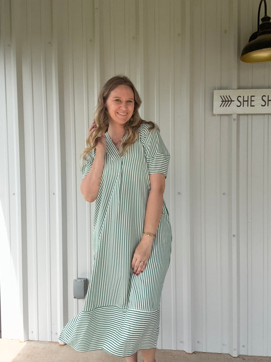 Green Striped Midi Dress