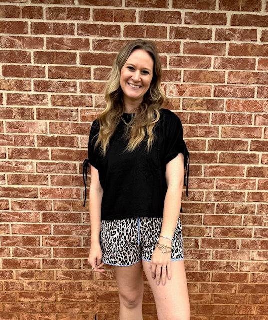 Black Drawstring Sleeve Top