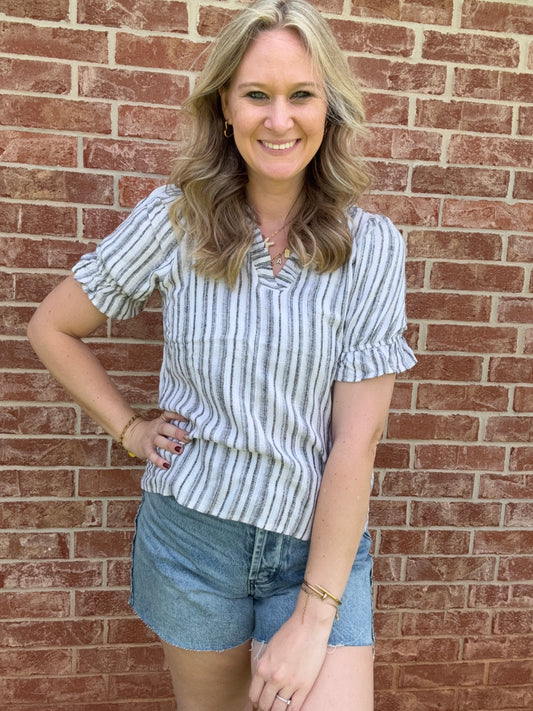 Black Cream ruffle blouse