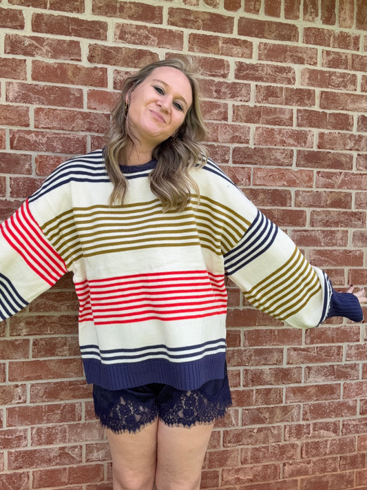 Oversized Multi-striped  Sweater