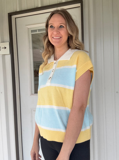 Blue and Yellow Collard Top