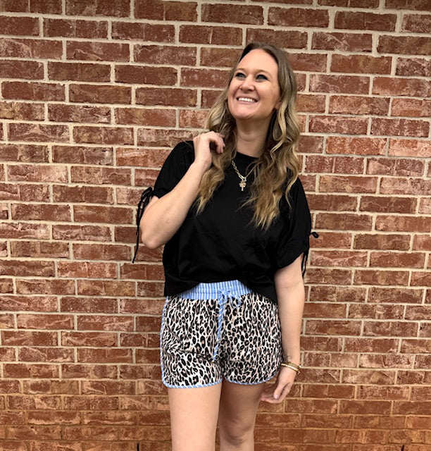 Black Drawstring Sleeve Top