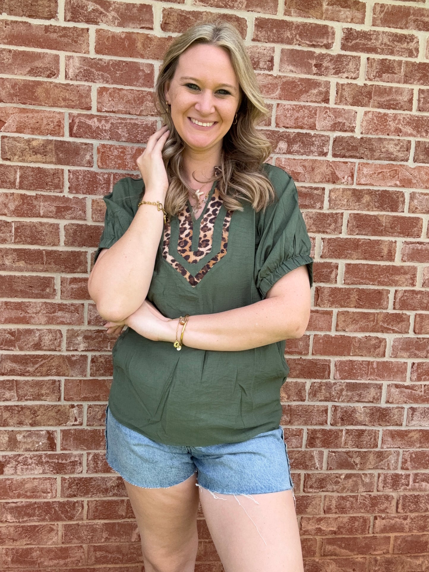 Olive Leopard Dolman sleeve top