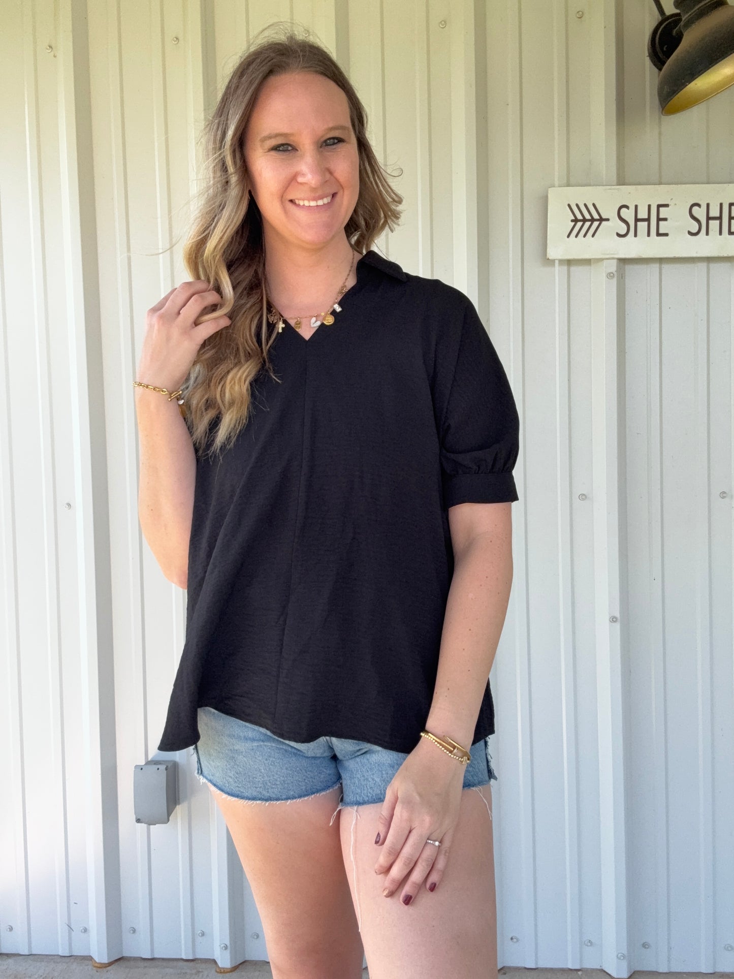 Black Blouse with Cheetah Sleeve