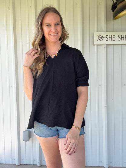 Black Blouse with Cheetah Sleeve