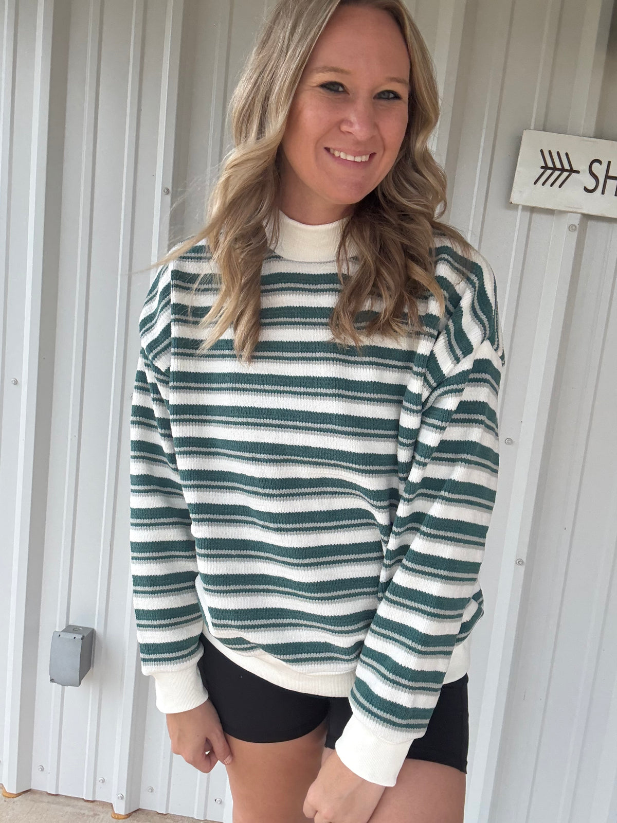 Green Striped Mock neck