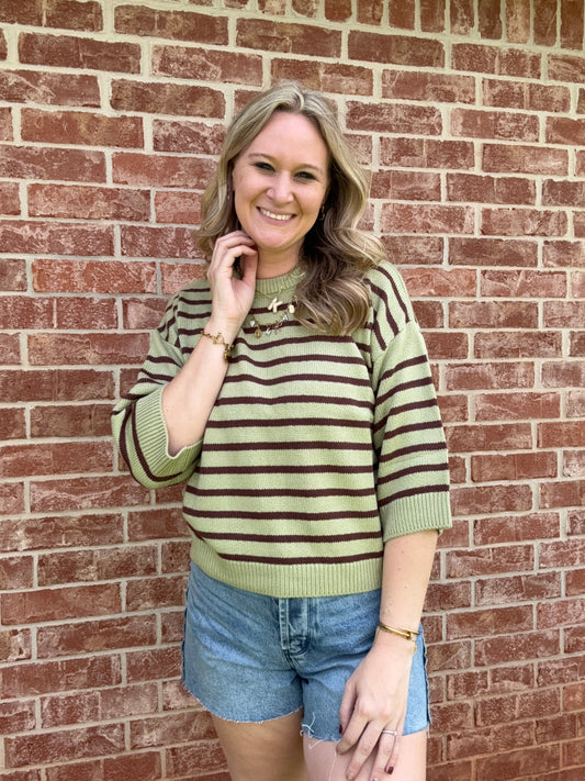 Pistachio/ Brown striped sweater