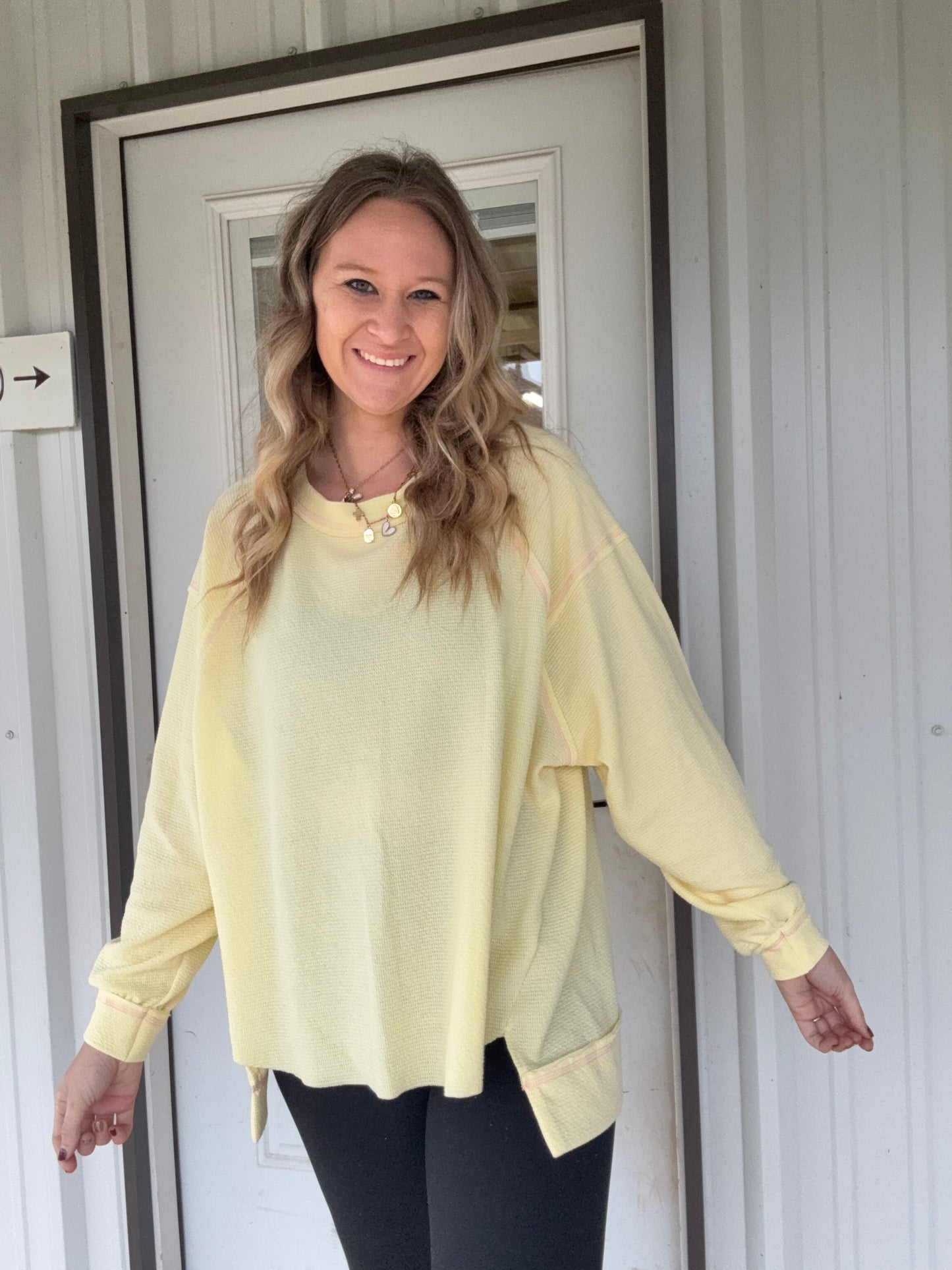 Yellow pullover with Pink Trim
