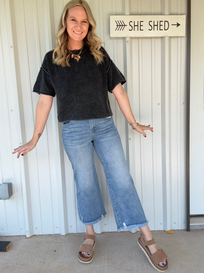 Risen Light Wash Frayed Hem Jeans