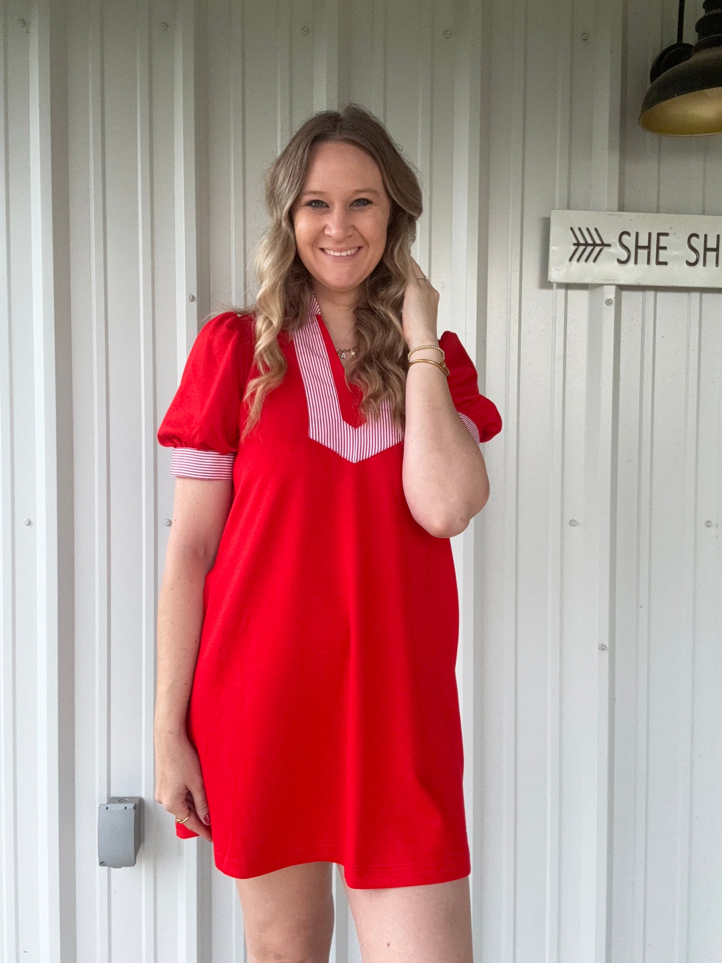 Red Striped Detail Dress