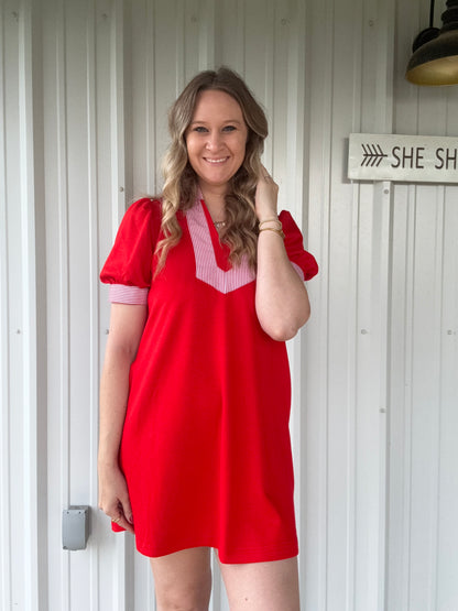 Red Striped Detail Dress