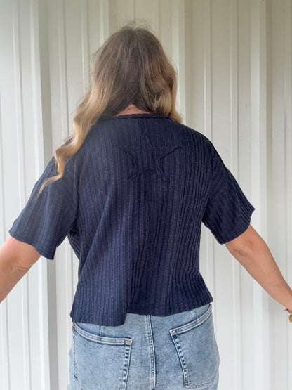 Navy Star Back Top
