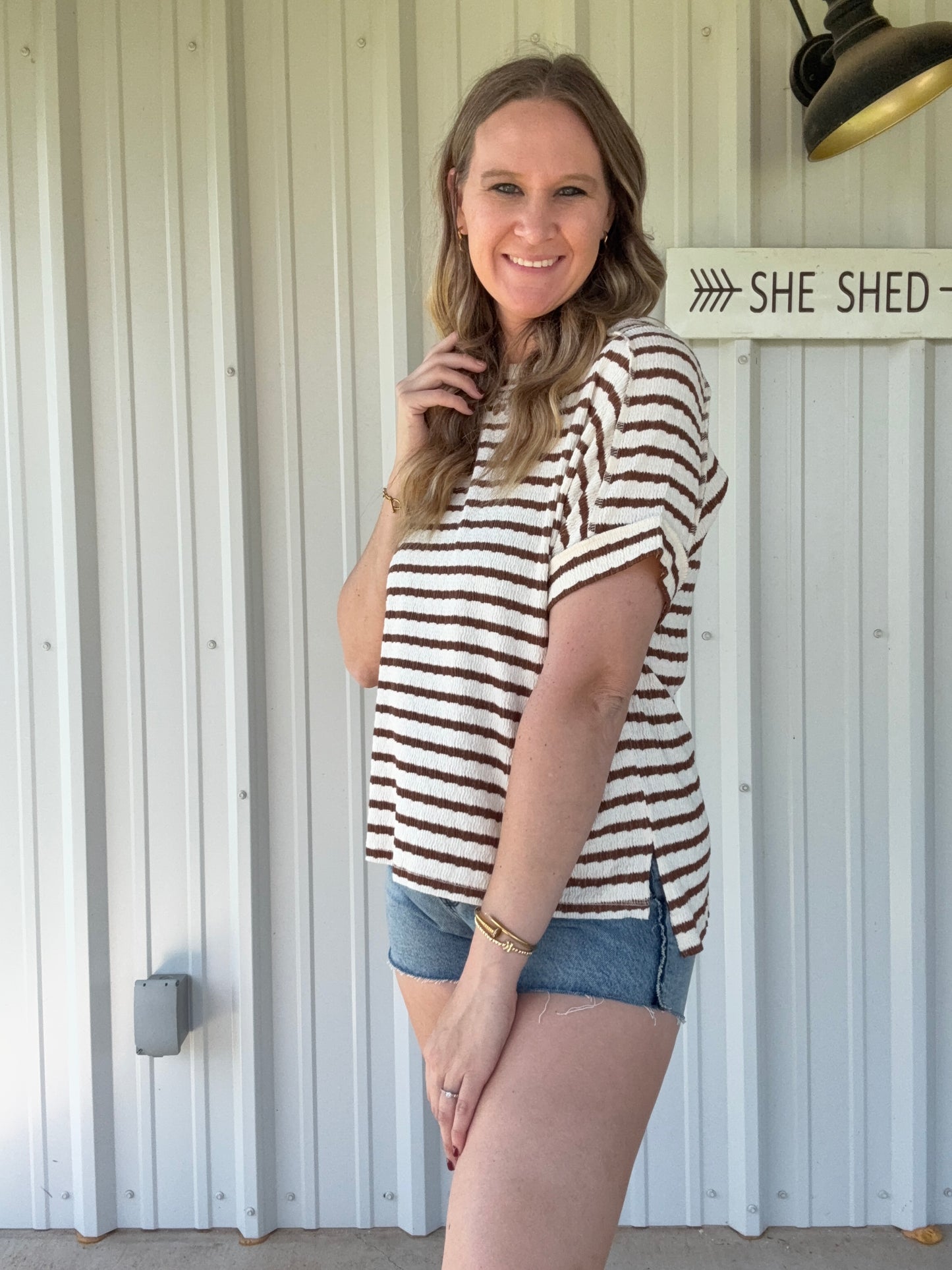 Brown Striped High Low Top