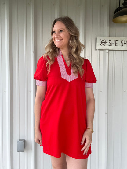 Red Striped Detail Dress