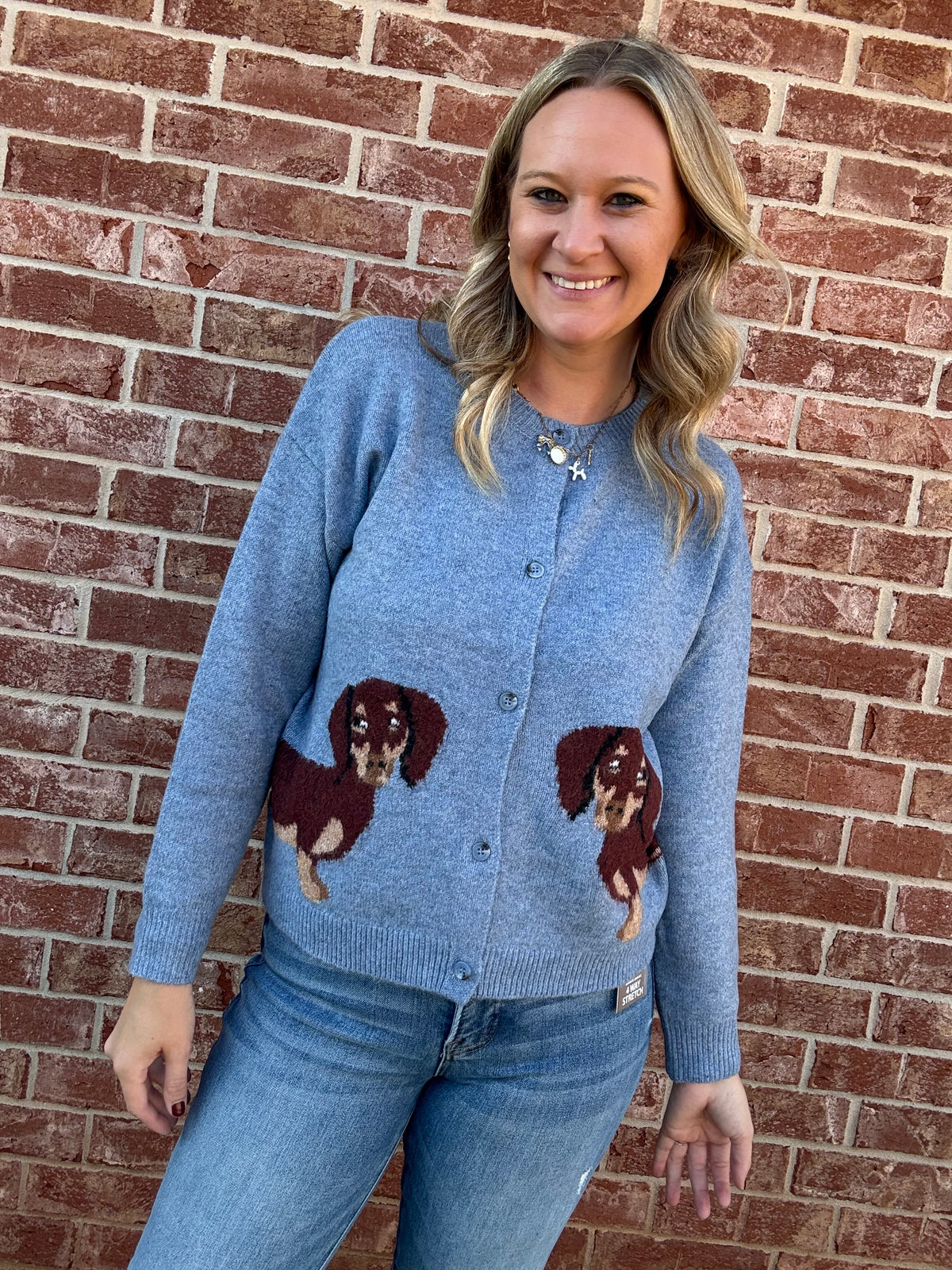 Blue Weiner Dog Cardi