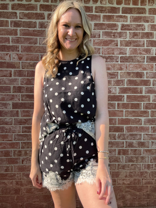 Black Polka Dot Lace Shorts