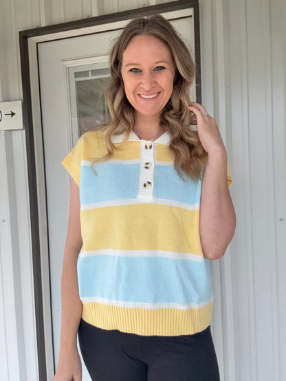 Blue and Yellow Collard Top