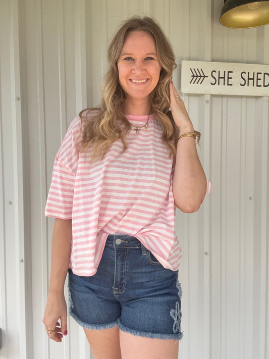 Pink Striped boxy top