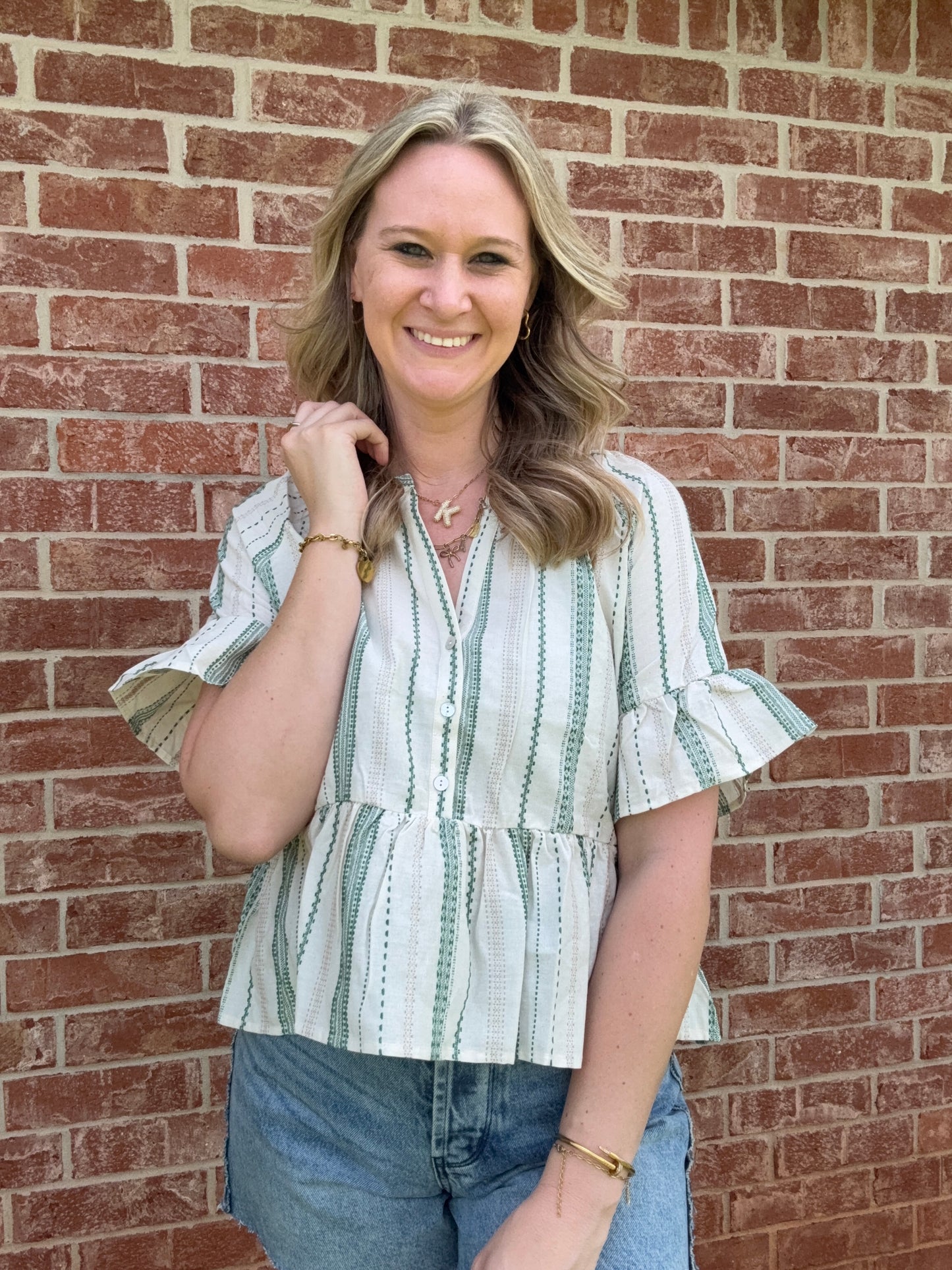 Green/Cream baby doll top