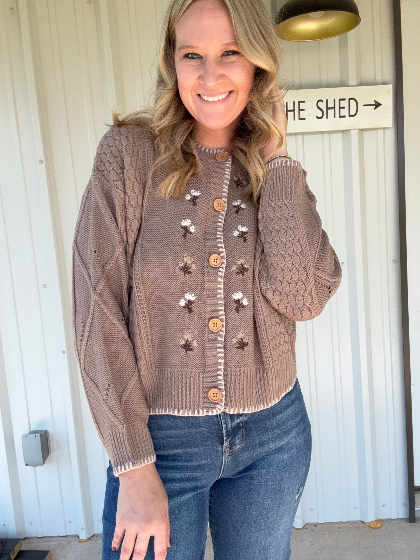 Brown Floral Embodied Cardigan
