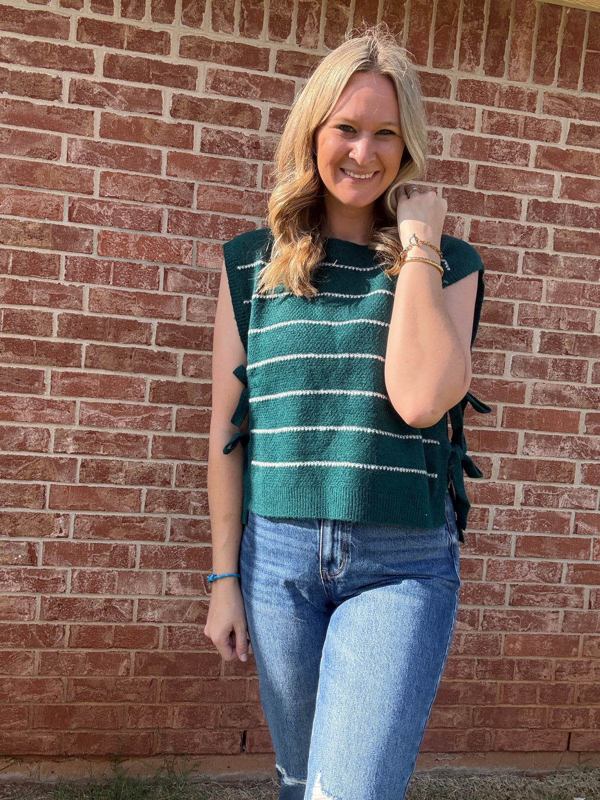 Teal Striped Side Tie