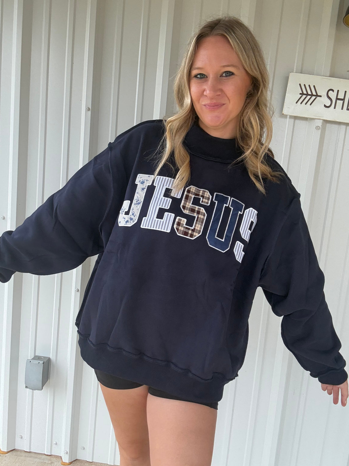 Jesus mixed embroider mock neck