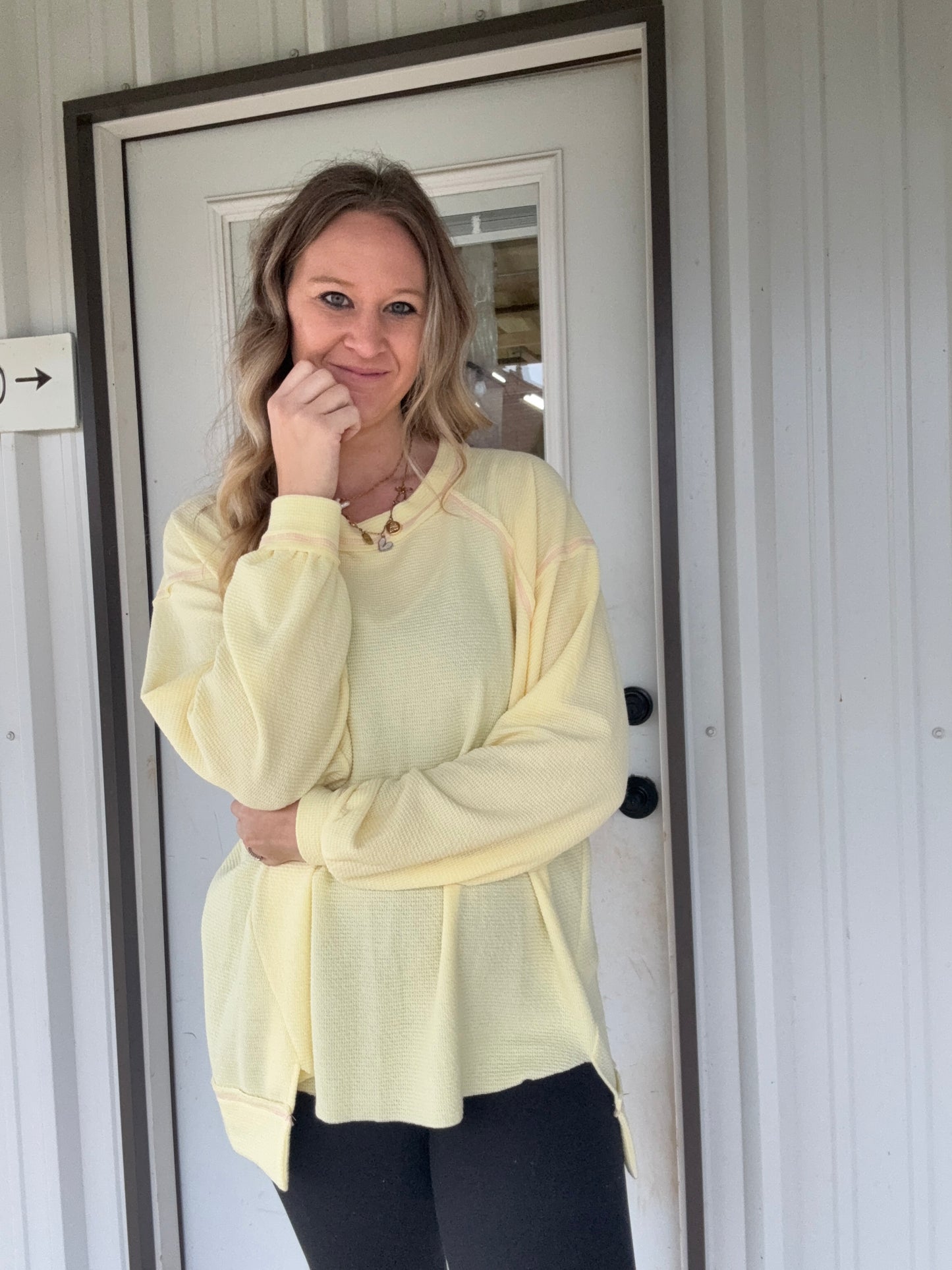 Yellow pullover with Pink Trim