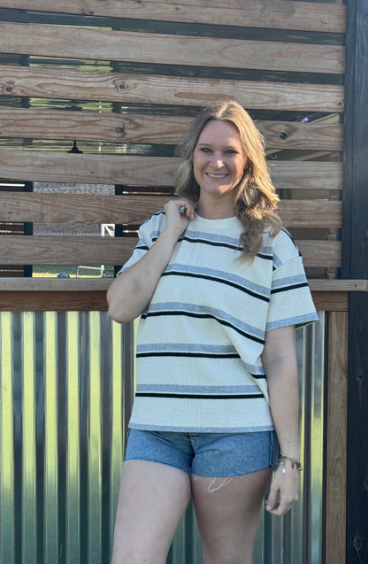 Black/Grey/White Striped Top