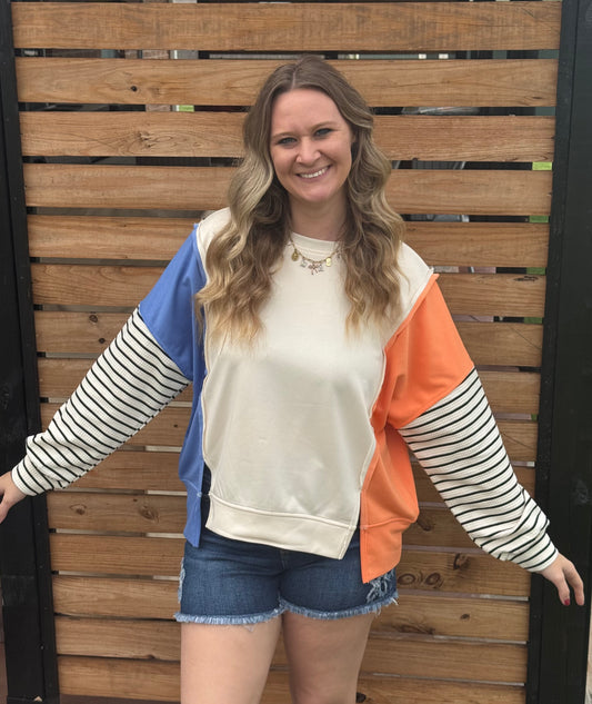 Blue and Orange Sleeve Pullover