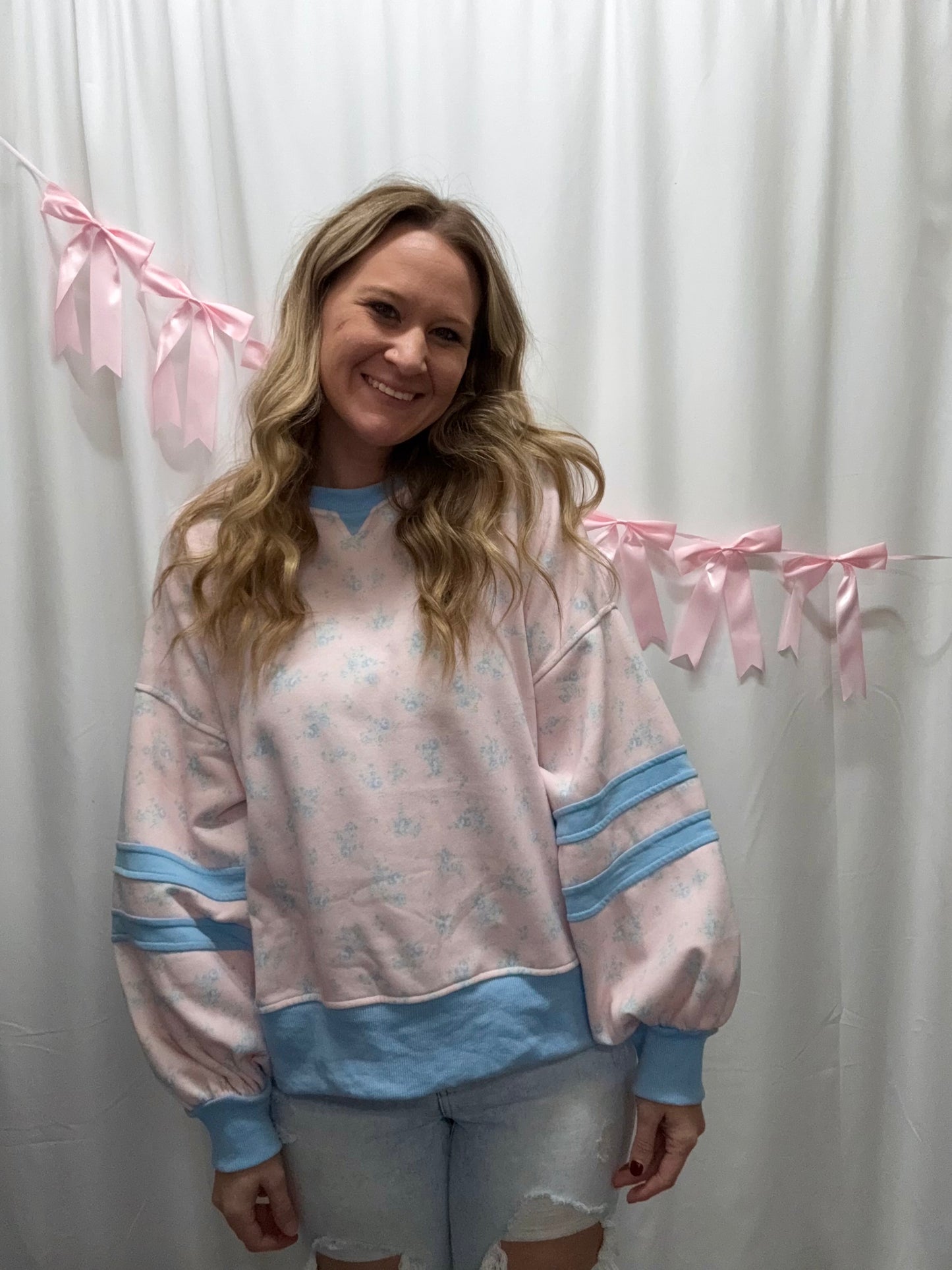 Pink and Blue Floral Sweatshirt
