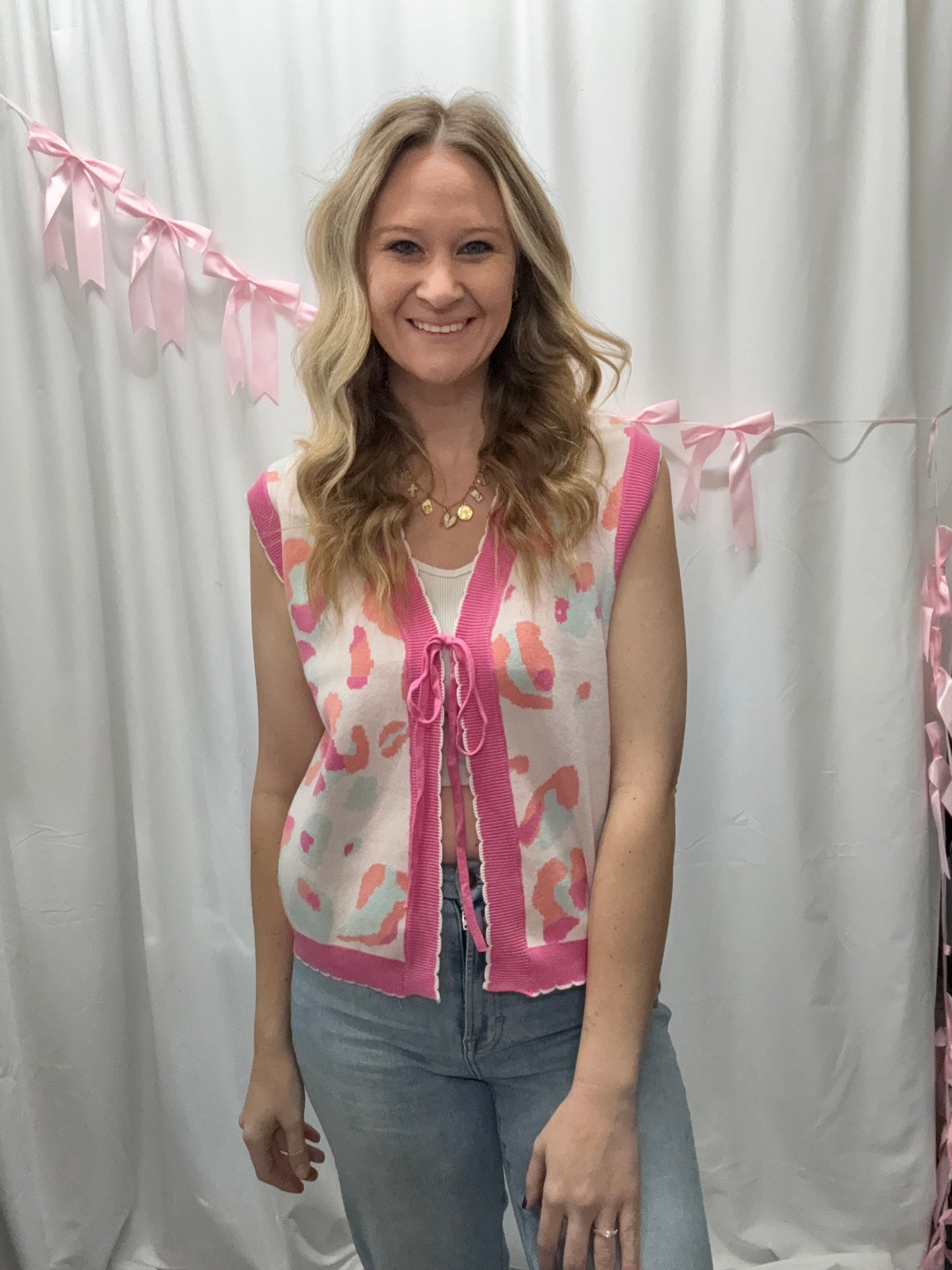 Pink Leopard Front Tie Top