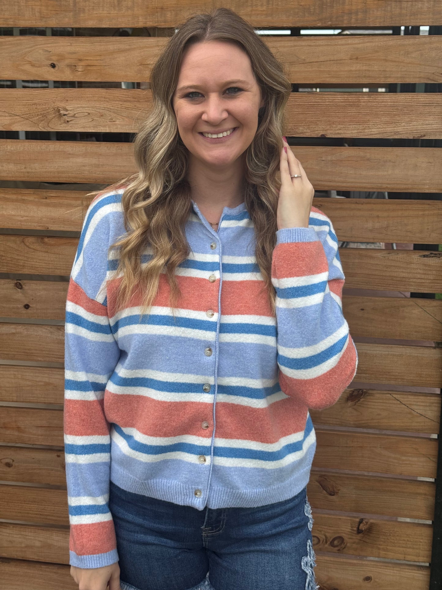 Blue and Orange Striped Cardi