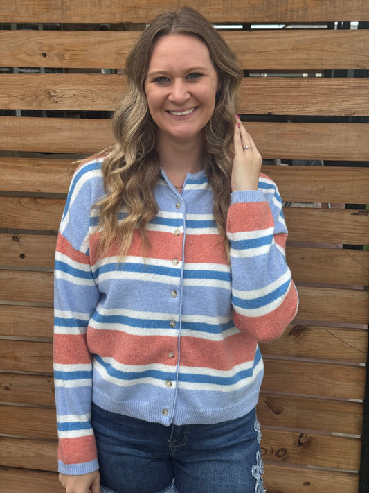 Blue and Orange Striped Cardi