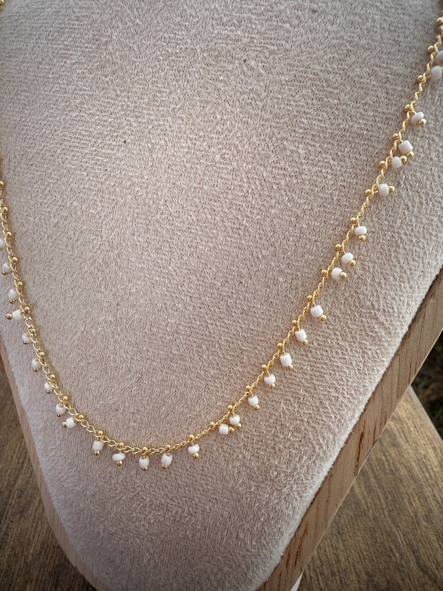 White Bead Layering Necklace