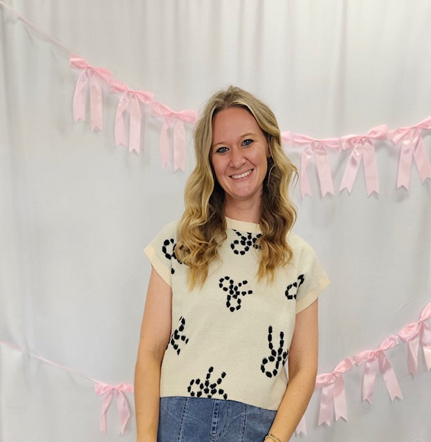 Ivory Black Bow Detail Sweater