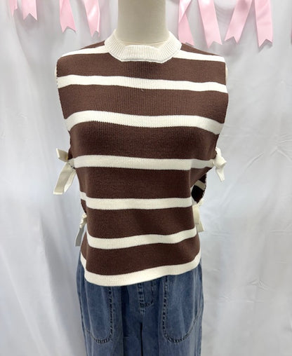 Brown Stripe Side Tie Top