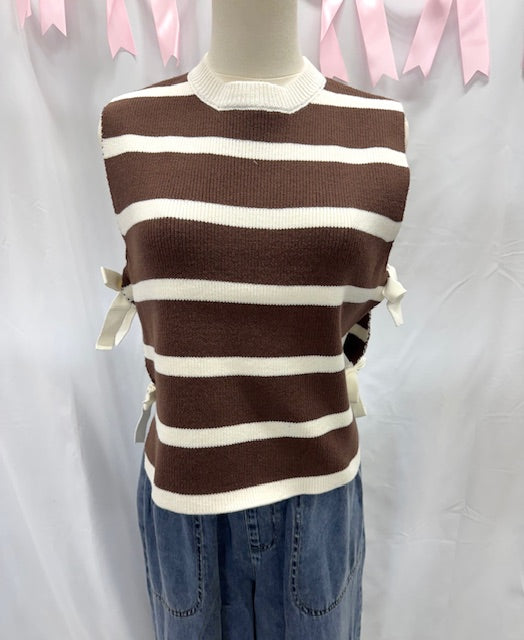 Brown Stripe Side Tie Top
